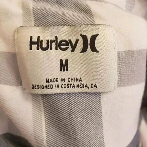 Hurley Men's White/Blue Plaid Cotton Button Down Short - Picture 10 of 10